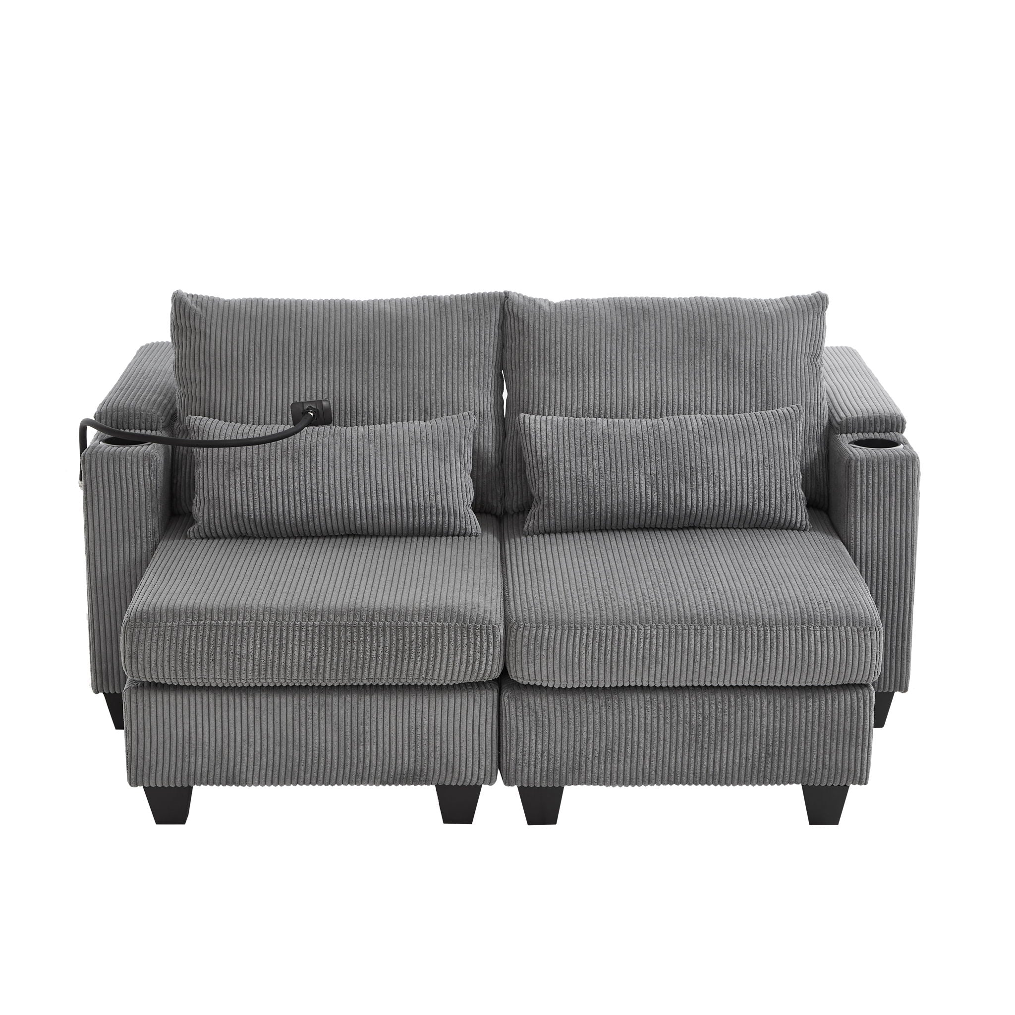 Convertible Chaise Lounge Sofa Chair With USB Ports, Cup Holders, Phone Holder And Storage