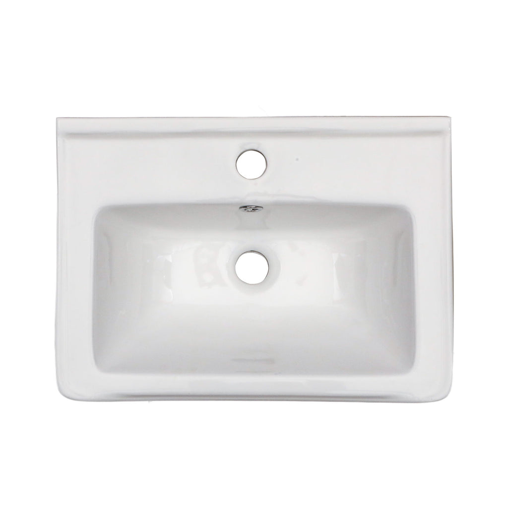 Wall Mounted Rectangular Bathroom Sink With 304 Stainless Steel Towel Bar & Overflow - White