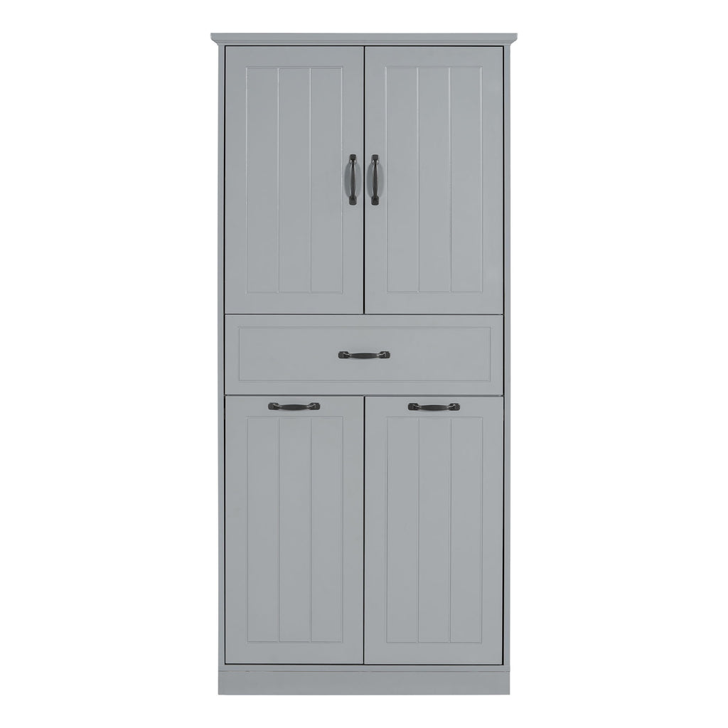 Modern Bathroom Storage Cabinet With Two Laundry Baskets, One Drawer, Adjustable Shelf