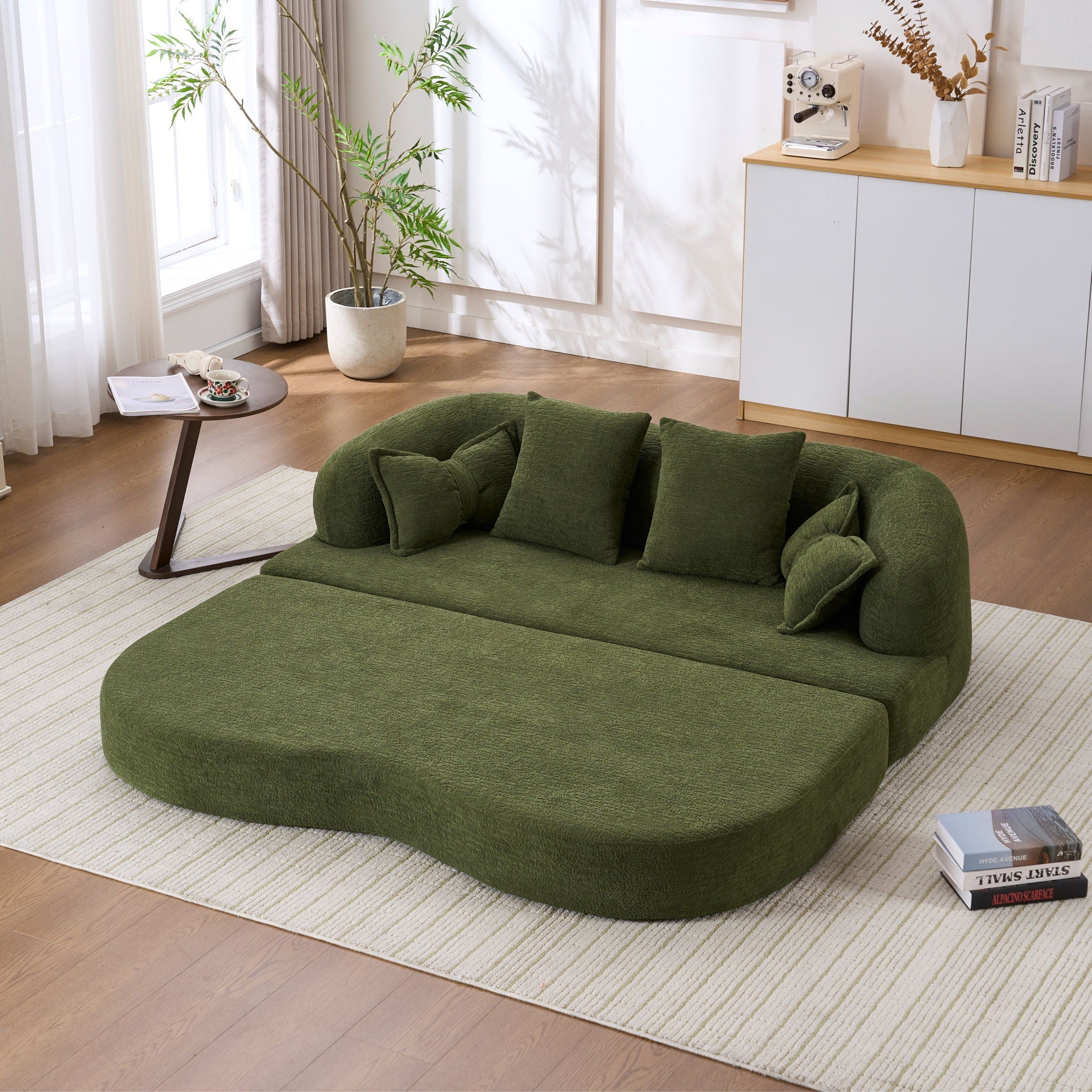 Foldable Sofa Bed, Boneless Couch Convertible Sleeper With 4 Pillows