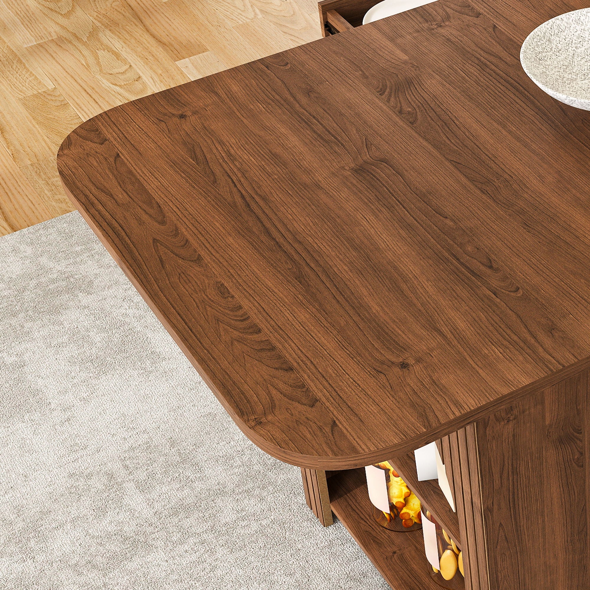 Dining Table With Drawers & Open Storage - Walnut