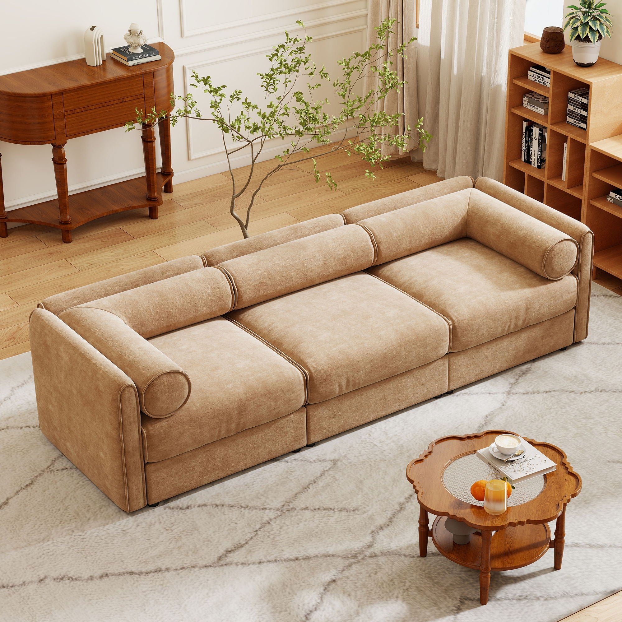 Stylish Sofa With Storage Seat And Cylindrical Backrest