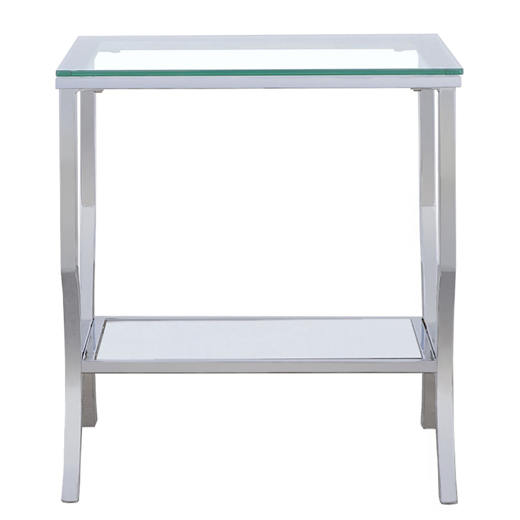 Porch & Den - Square Top End Table Elegance Glass - Chrome