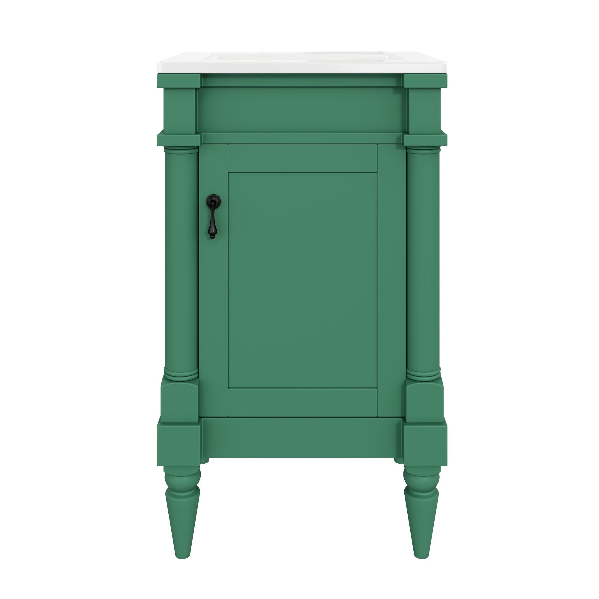 Bathroom Vanity With Sink, Compact Storage Cabinet With Door, Adjustable Shelf, Rectangular Style - Green