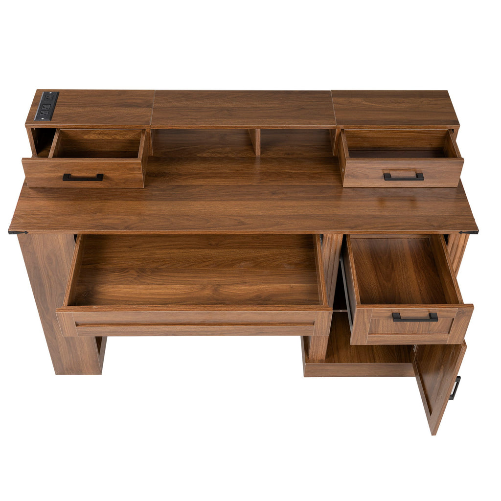 Office Desk With Storage Cabinet, Charging Station, Monitor Stand & Pegboard