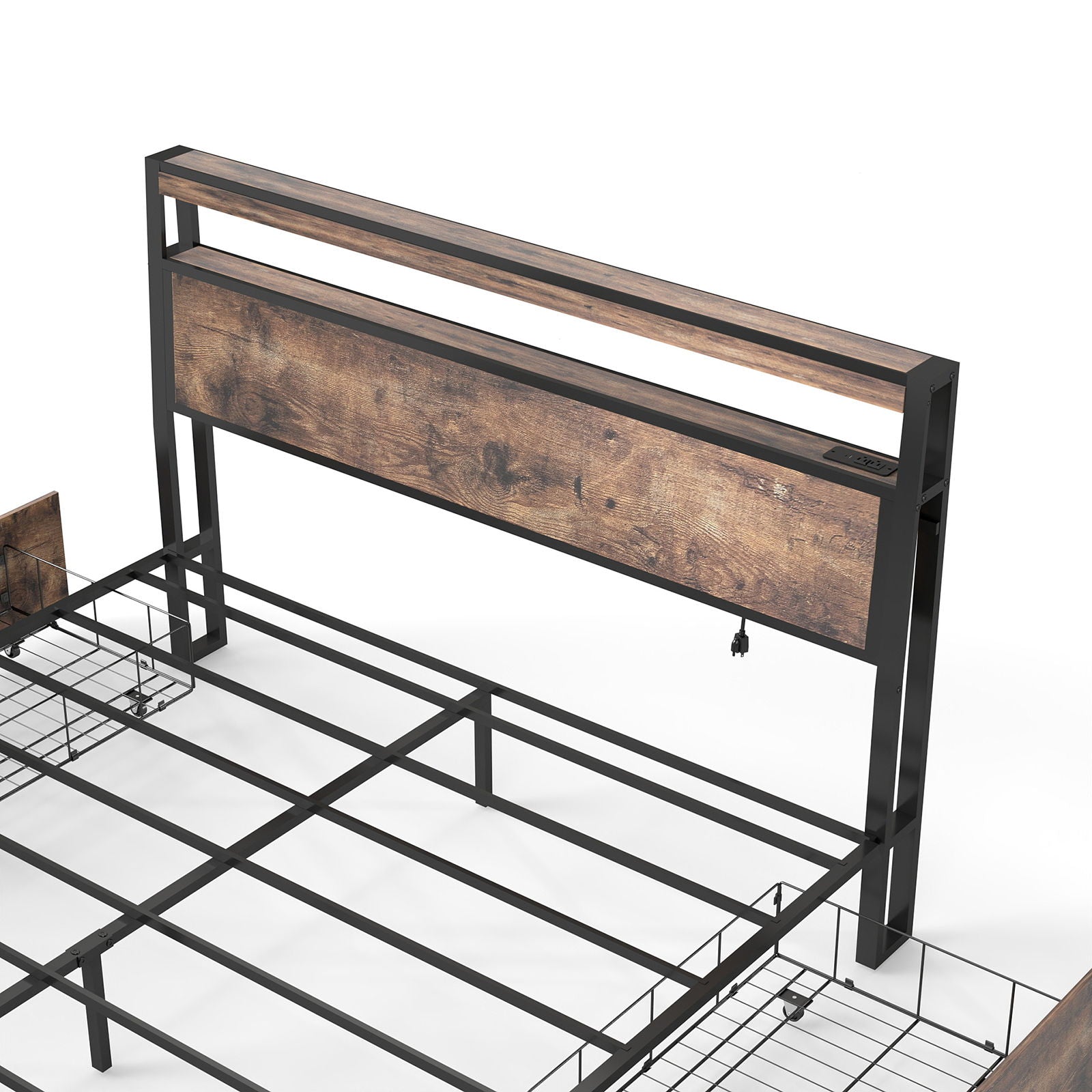 Bed Frame With Headboard, LED Lights & Charging Station