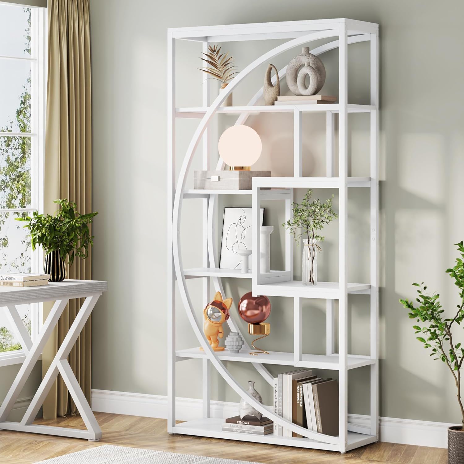 5 Tier Etagere Bookshelf With 8 Open Shelves Organizer For Living Room