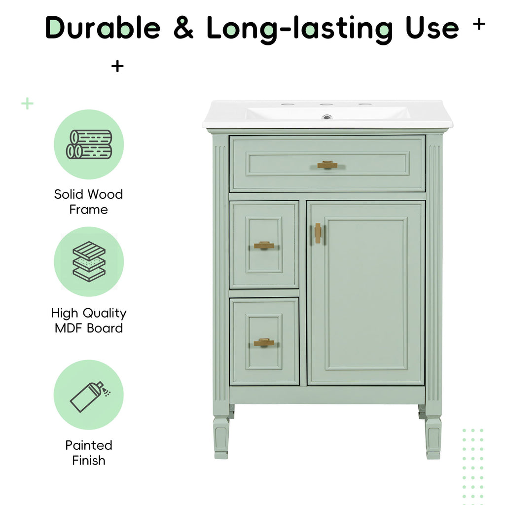 Bathroom Vanity With Sink, Flip Drawer, 2 Drawers, Adjustable Shelf