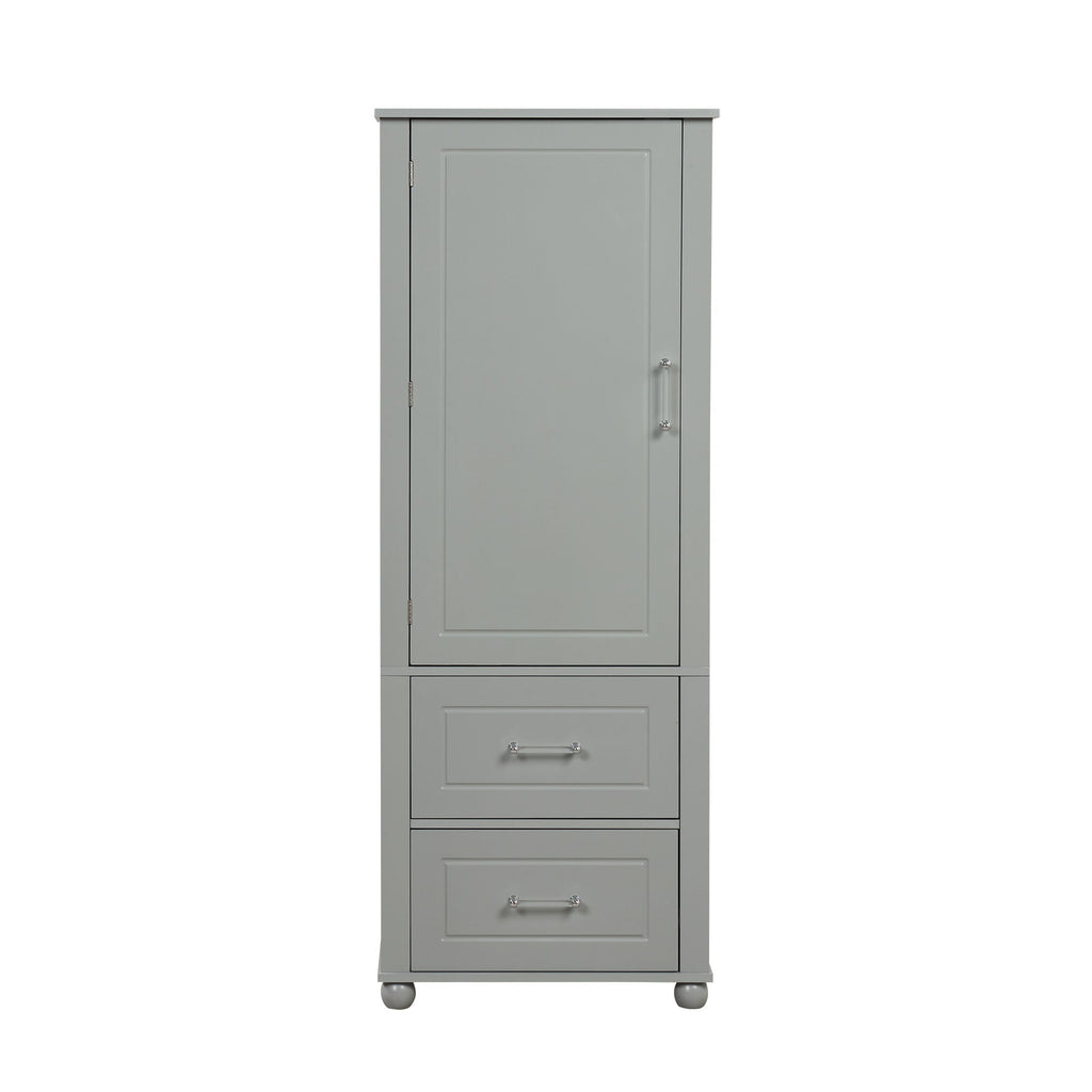 Tall Freestanding Bathroom Storage Cabinet With 2 Drawers And Adjustable Shelf