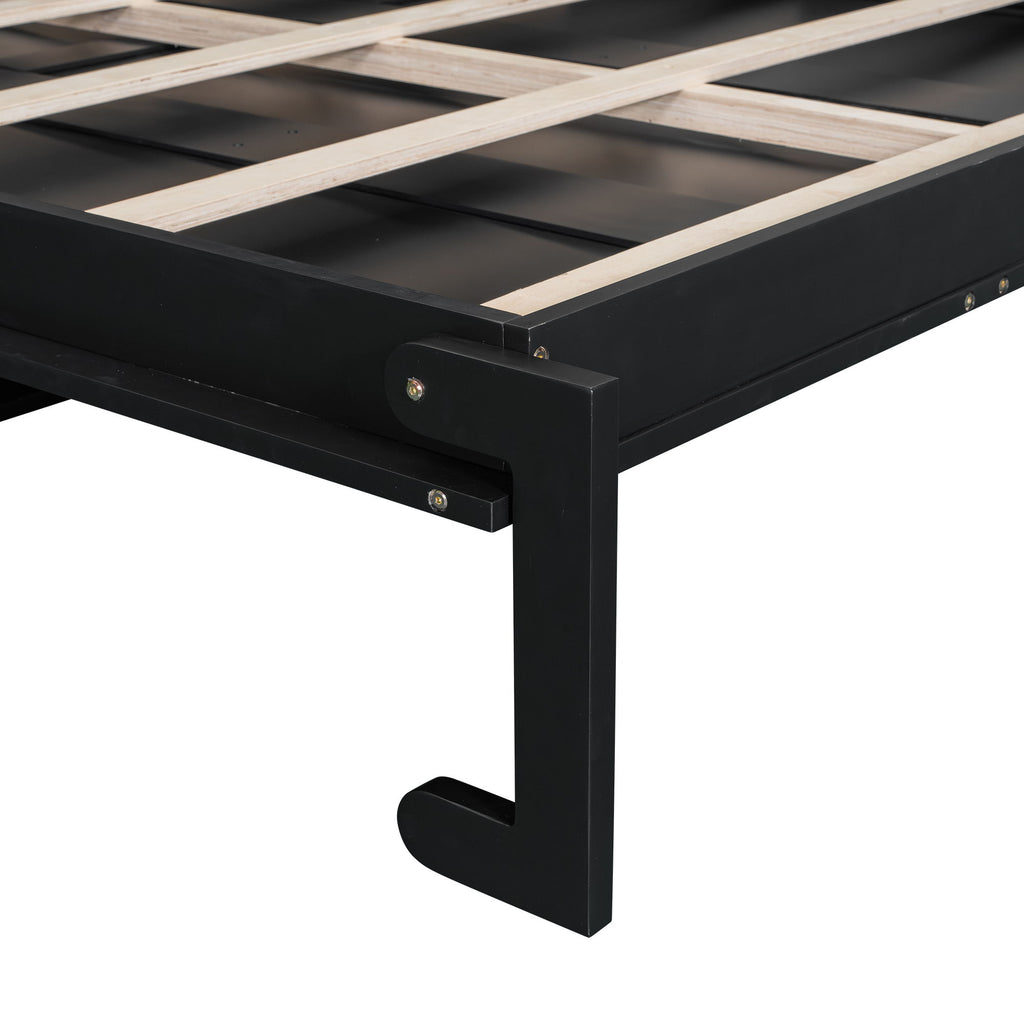 French Style Murphy Platform Bed With Shelf, Side Cabinets, Drawers And LED