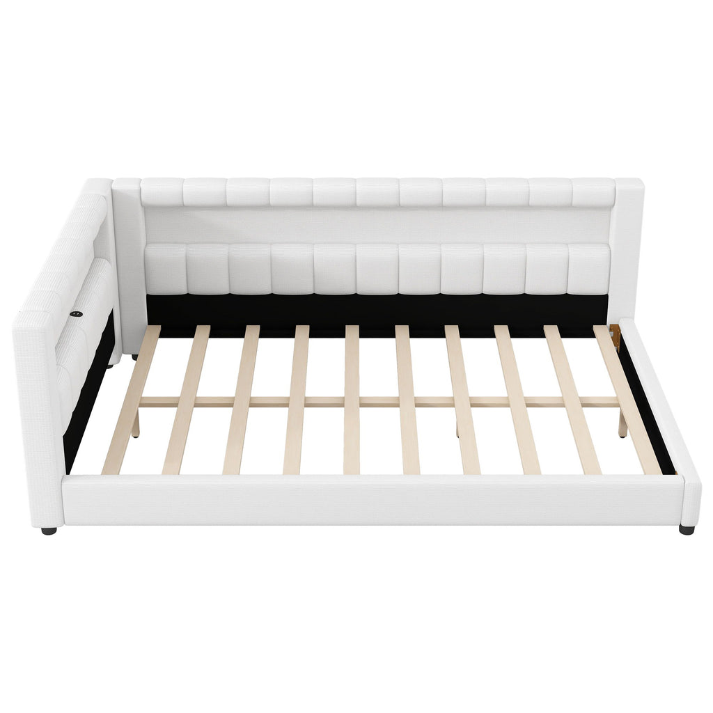 Upholstered Platform Bed With LED Belt And USB Ports