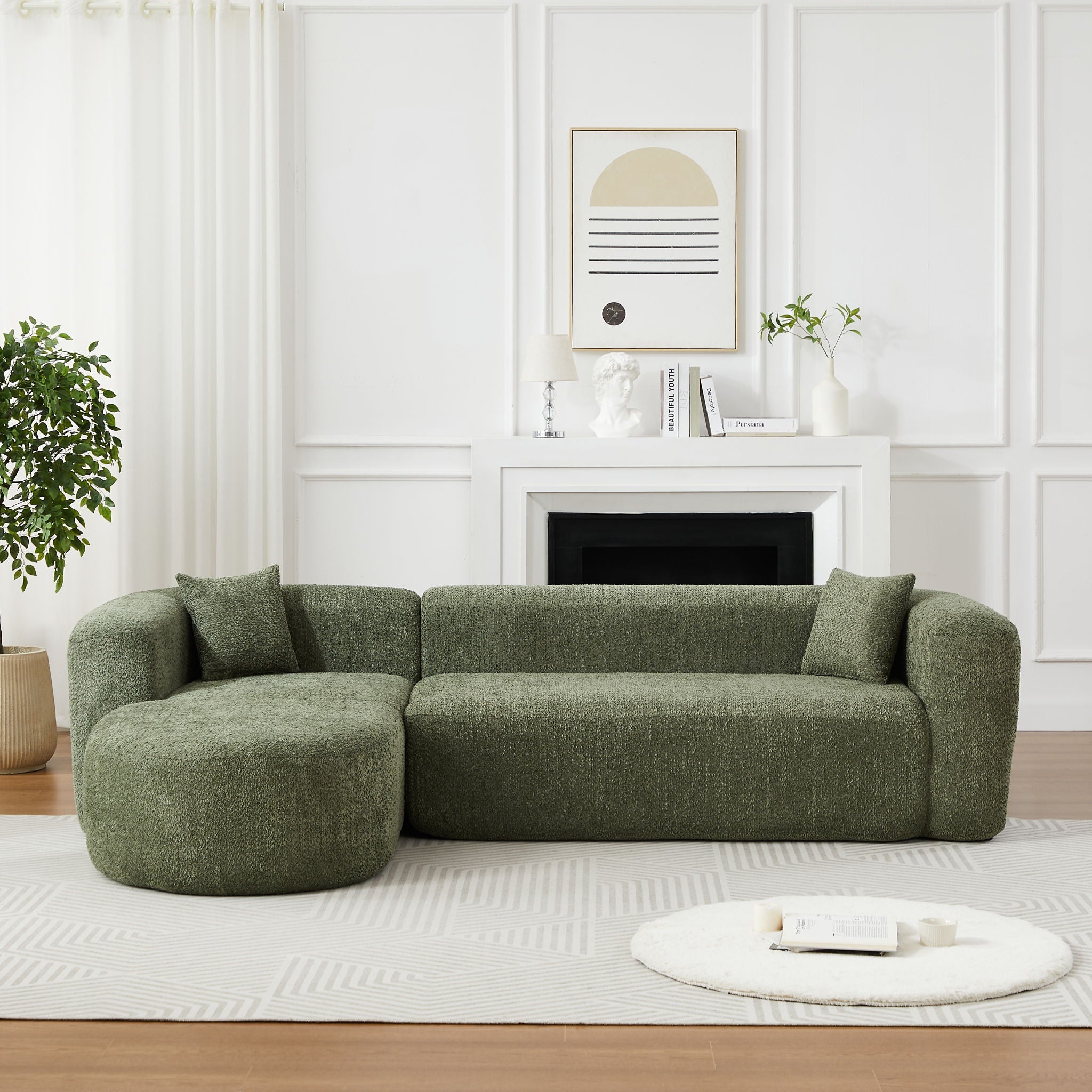 L - Shape Boneless Cloud Couch With 2 Throw Pillows For Living Room