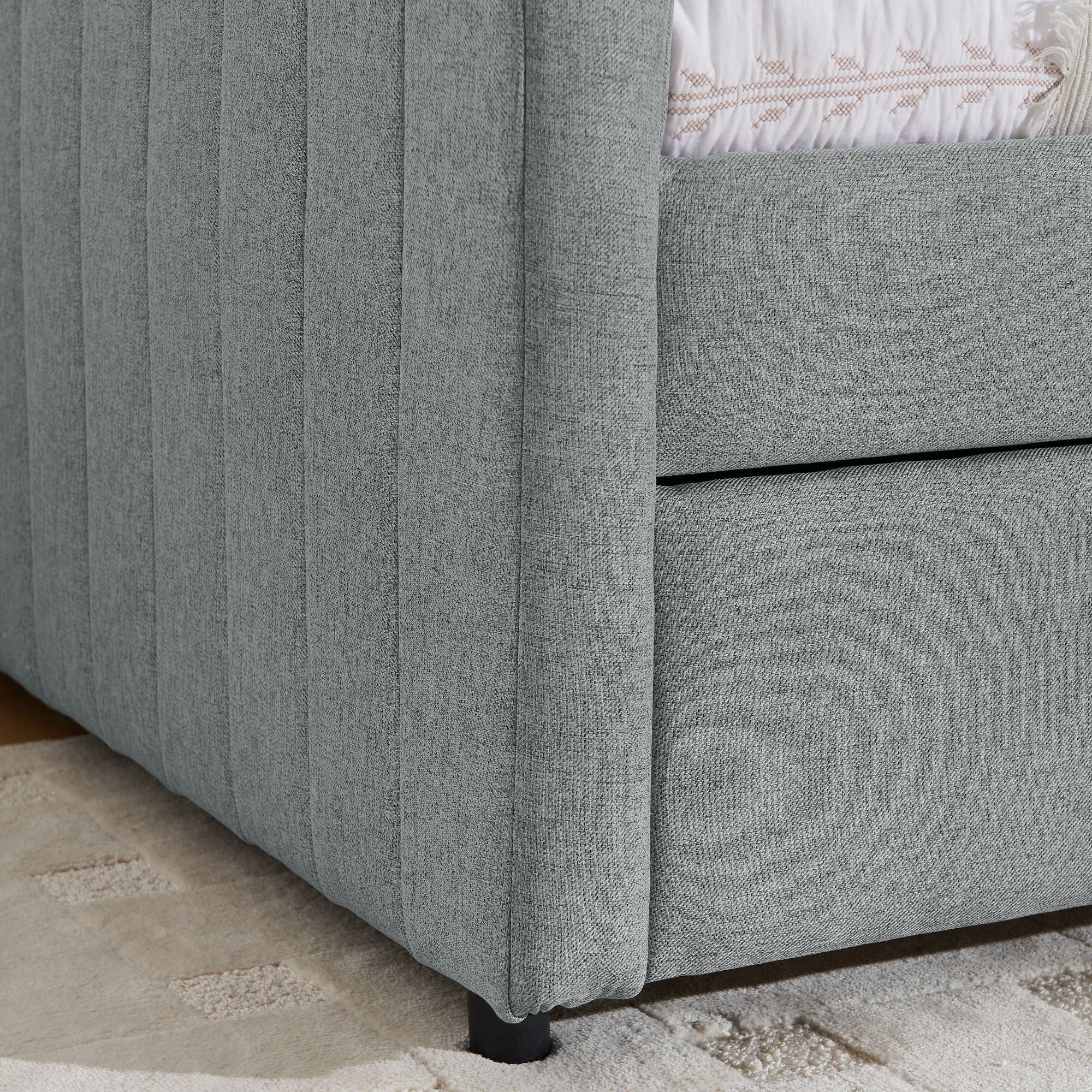 Upholstered Daybed With Trundle With Vertical Stripes