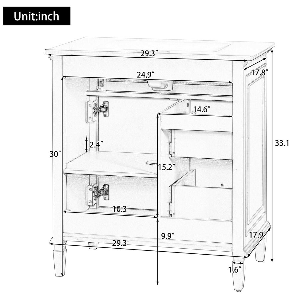 Modern Bathroom Vanity With Sink, Adjustable Shelf, Flip Drawer & 2 Drawers