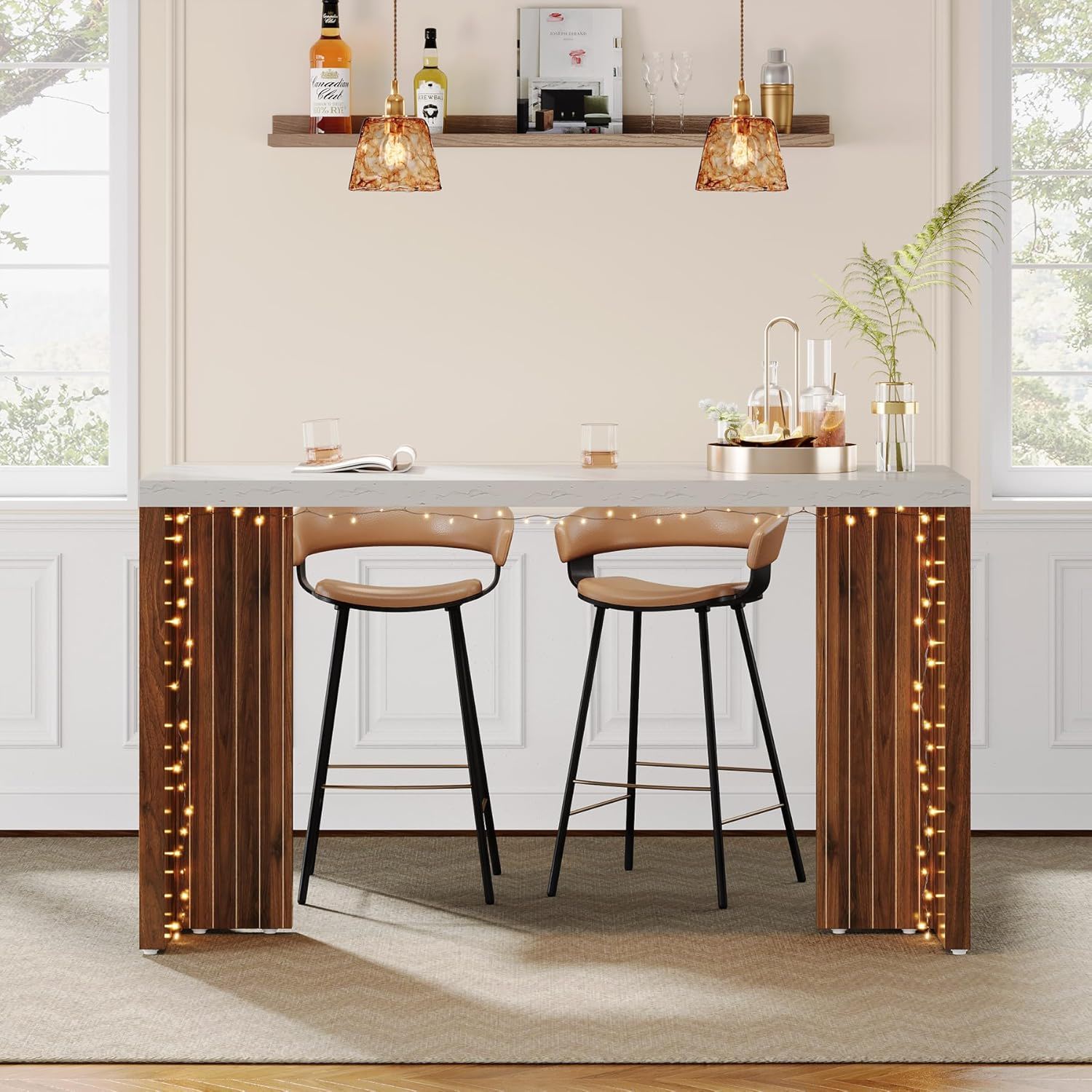 Home Bar Height Table For Kitchen - Brown / White