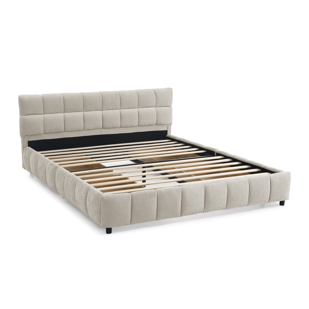 Modern Platform Bed Frame With Thick Fabric
