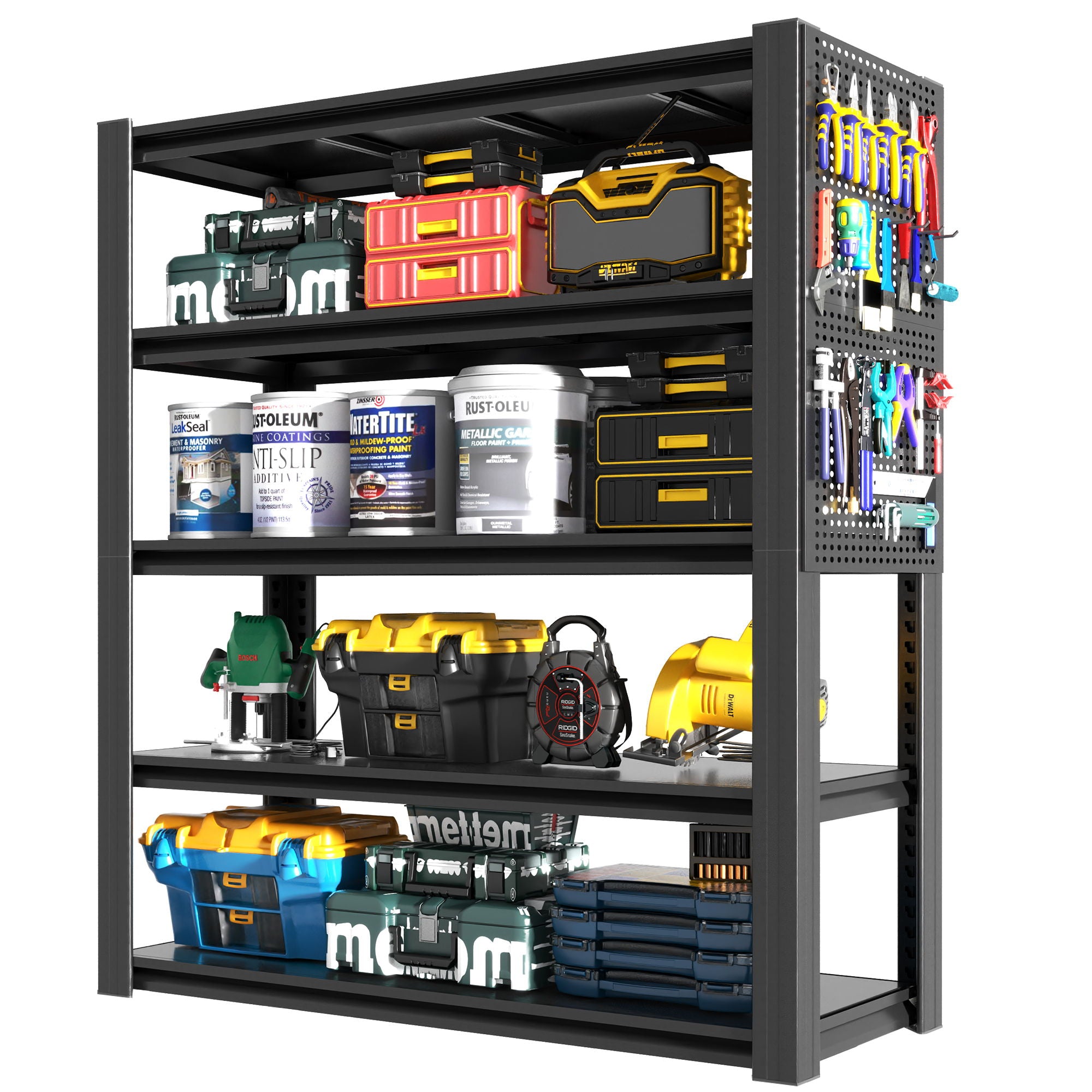 Industrial 5-Tier Adjustable Shelving Unit With Pegboard Heavy-Duty Storage