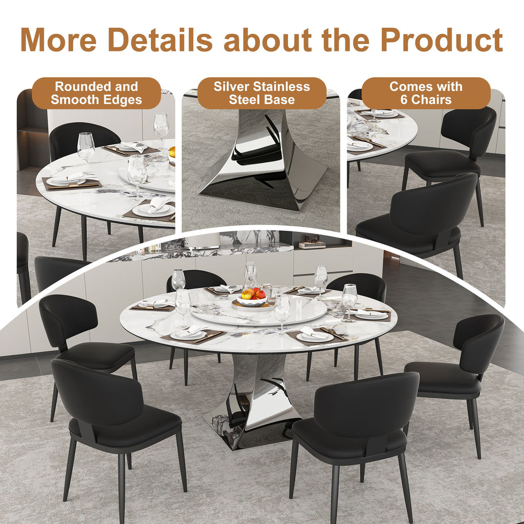 Round Dining Table & 6 Chairs Set - Silver