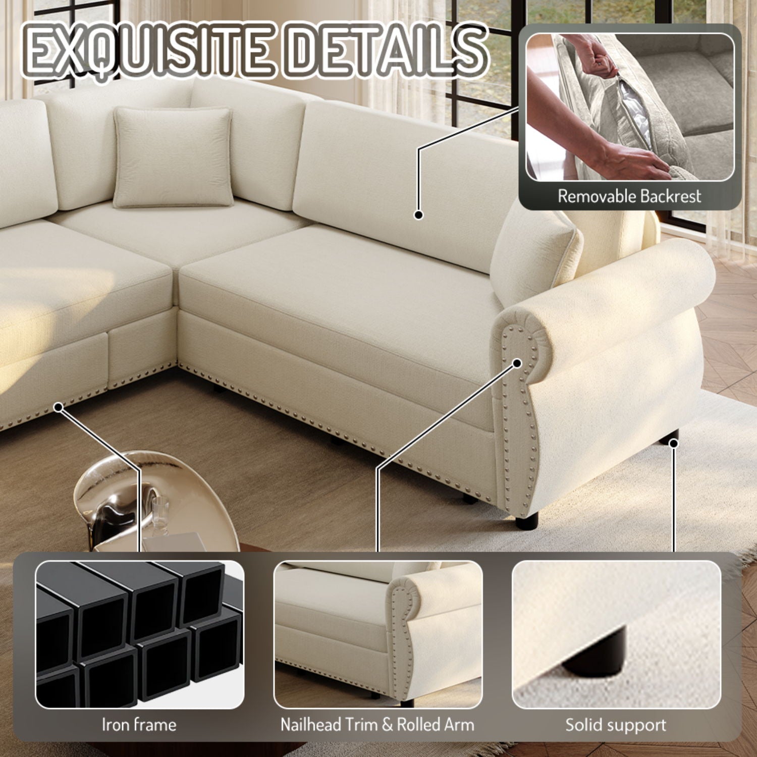 L-Shaped Sofa Couch With Pull-Out Bed
