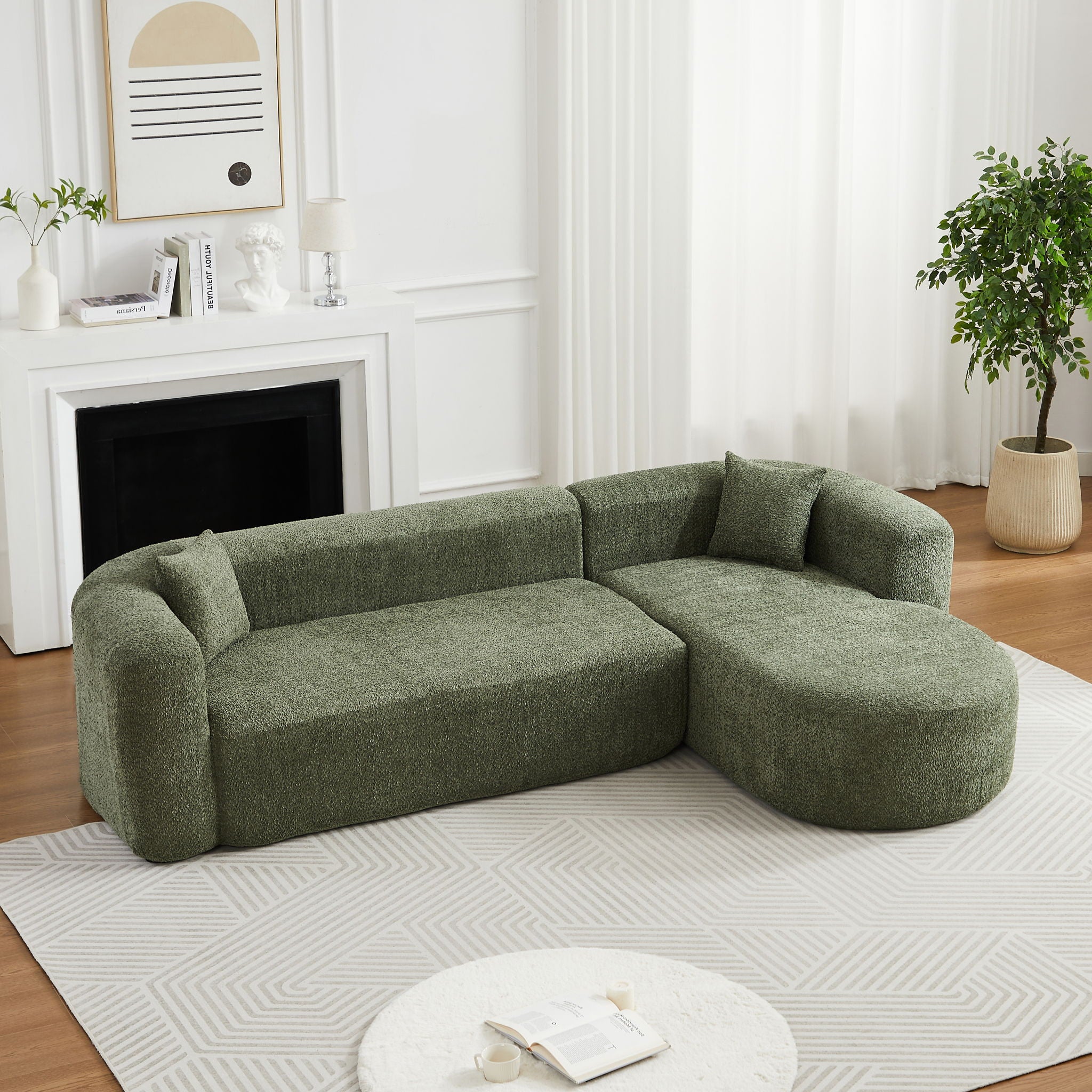 L - Shape Boneless Cloud Couch With 2 Throw Pillows For Living Room